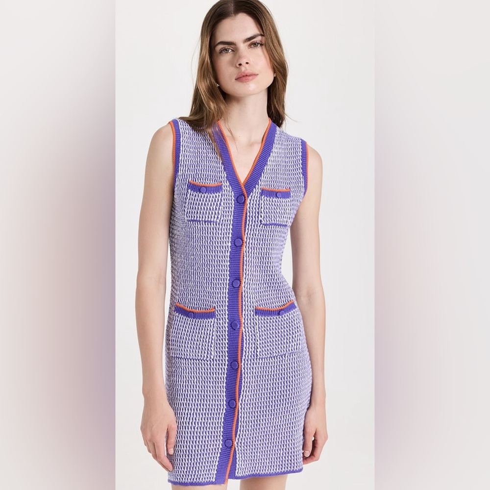 Anthropologie KULE Small Dress Knit Linen Blend Virginie Purple Button Front NWT